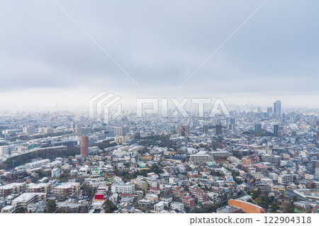 Snowy Nagoya city, view from Higashiyama Sky Tower (Nagoya, Aichi Prefecture) 122904318