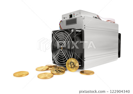 Cryptocurrency mining farm for bitcoin and altcoins mining. Isolated on white 122904340