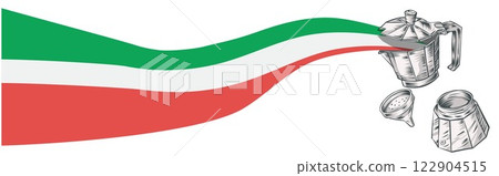 Italian moka, Traditional Espresso hand drawn with Italian flag background. Vector illustration Italian moka, Traditional Espresso hand drawn with Italian flag background. Vector illustration 122904515