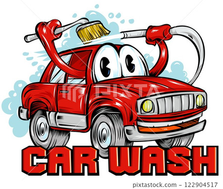 Red car wash cartoon. vector illustration 122904517