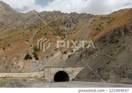 M34 highway tunnel entrance in mountainous region of Tajikistan M34 highway tunnel entrance in mountainous region of Tajikistan 122904647