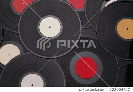Vinyl records on a stack. Analog sound. Vinyl records background 122904707