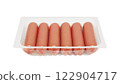 Boiled Sausages in pack isolated on white 122904717