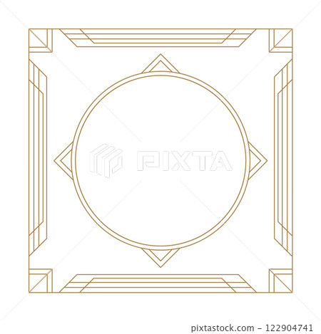 Vintage gold vector frame with art deco geometric decoration, embracing a white circle on a white background 122904741