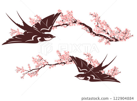 sakura flower branches and flying swallow bird spring season vector border design set sakura flower branches and flying swallow bird spring season vector border design set 122904884