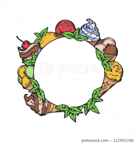 Ice cream colorful frame vector illustration. Ice cream colorful frame vector illustration. 122905286