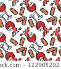 Wineglass and cork seamless pattern vector illustration. 122905292