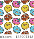 Donut colorful seamless pattern vector illustration. 122905348