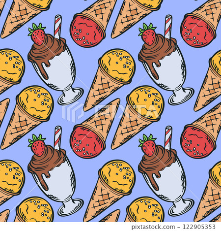 Ice cream seamless pattern vector illustration. Ice cream seamless pattern vector illustration. 122905353