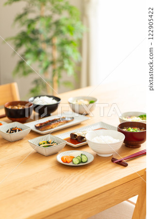 Dining table with Japanese breakfast Dining table with Japanese breakfast 122905422