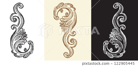 Hand drawing baroque design elements vector illustration set Hand drawing baroque design elements vector illustration set 122905445