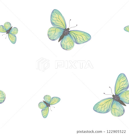 Watercolor Butterfly Pattern on White Background 122905522