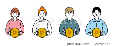 Illustration set of people who are happy to earn points Illustration set of people who are happy to earn points 122905856