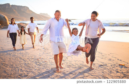 Relax, travel and happy with big family at the beach on Mexico vacation with love, support and summer. Sunset, nature and trust with grandparents, children and parents holding hands on holiday Relax, travel and happy with big family at the beach on Mexico vacation with love, support and summer. Sunset, nature and trust with grandparents, children and parents holding hands on holiday 122905880