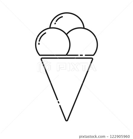 Ice cream scoops in a waffle cone. Logo Sticker Pictogram linear Icon minimalist design concept idea Ice cream scoops in a waffle cone. Logo Sticker Pictogram linear Icon minimalist design concept idea 122905960