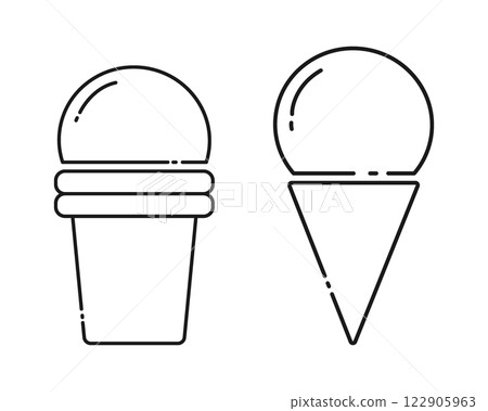 Ice cream in a waffle cup and cone. linear icon in minimalist style World Ice Cream Day Icon concept 122905963