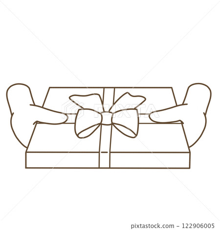 Hands handing over a gift wrapped in ribbon 122906005