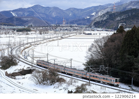 311 series train running on the Tokaido Line in snow 311 series train running on the Tokaido Line in snow 122906214