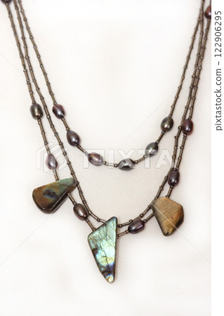 Labradorite and Black Pearl Necklace Made From Vintage Broken Jewelry 122906295