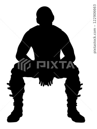 Silhouette of a male mercenary Silhouette of a male mercenary 122906663