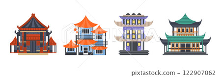 Chinese Pagoda Building and Temple in Traditional Style Vector Set 122907062