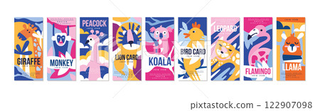 Bird and Animal Poster Original Design Vector Template Set 122907098