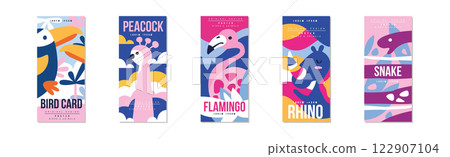 Bird and Animal Poster Original Design Vector Template Set 122907104