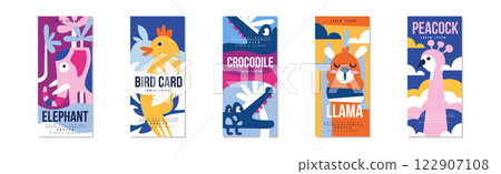 Bird and Animal Poster Original Design Vector Template Set 122907108