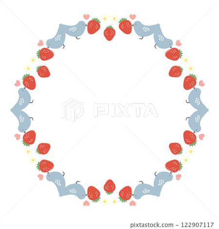 鳥兒吃草莓的可愛圓框 122907117