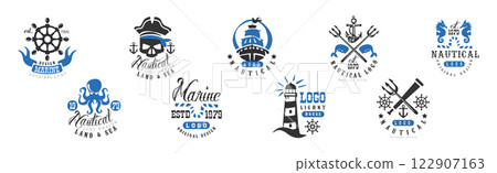 Marine and Nautical Original Logo Design Template Vector Set 122907163