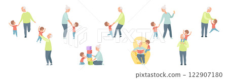 Grandparent with Boy Kid Spend Time Vector Set 122907180