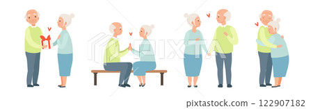 Elderly Couples in Love with Senior Man and Woman Romantic Loving Relations Vector Set Elderly Couples in Love with Senior Man and Woman Romantic Loving Relations Vector Set 122907182