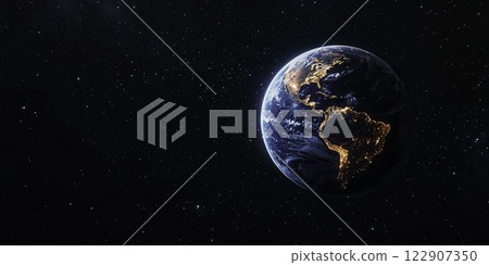 Astronaut Floating in Deep Space with Earth Visible from Orbit 122907350