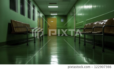 Cluttered and Dirty Waiting Room in a Hospital Setting 122907366