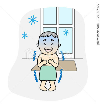 老人在洗澡前在寒冷的更衣室裡瑟瑟發抖 老人在洗澡前在寒冷的更衣室裡瑟瑟發抖 122907477