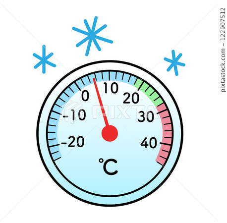 Analog thermometer showing low temperature Analog thermometer showing low temperature 122907512
