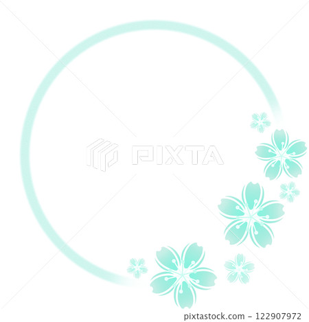 淡藍色的櫻花和圓形框架 122907972