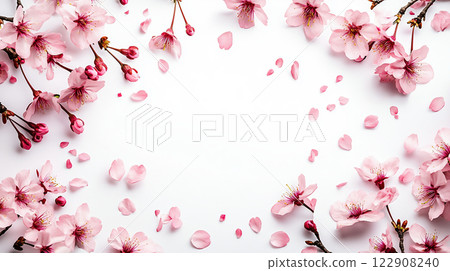 白色背景下的櫻花和花蕾的框架 122908240