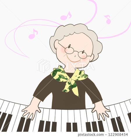 一位老人彈鋼琴的插圖 122908434