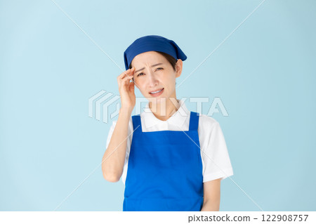 女人，兼職，兼職工作，圍裙，頭痛 122908757