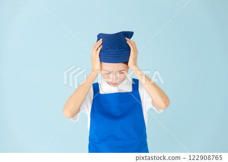 女人，兼職，兼職工作，圍裙，頭痛 122908765