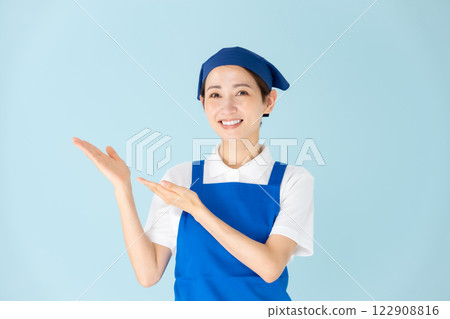 女人，圍裙，兼職，兼職工作，揮手 122908816