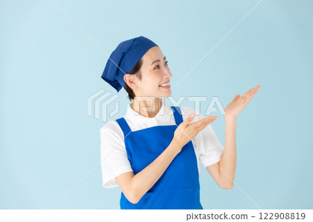 女人，圍裙，兼職，兼職工作，揮手 122908819