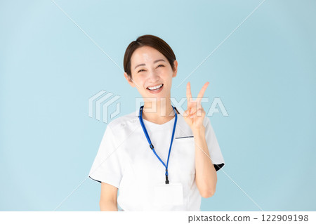 Woman, white coat, nurse, medical, peace Woman, white coat, nurse, medical, peace 122909198