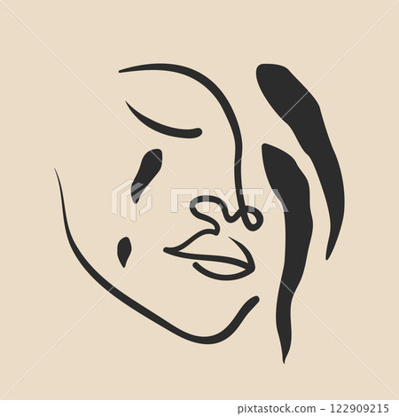 Aesthetic fashion illustration with beautiful ink female face. Hand drawn vector abstract graphic modern art Aesthetic fashion illustration with beautiful ink female face. Hand drawn vector abstract graphic modern art 122909215