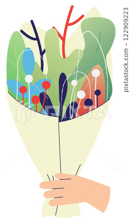 International Women's Day illustration. Colorful bouquet of flowers sticker 122909223