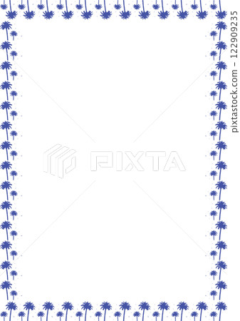 Frame of palm. Blue desert palm oasis on white background border with empty space for your text 122909235