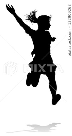 Happy Woman Jumping For Joy Silhouette Person 122909268