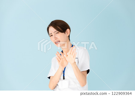 Woman, white coat, nurse, medical, no 122909364