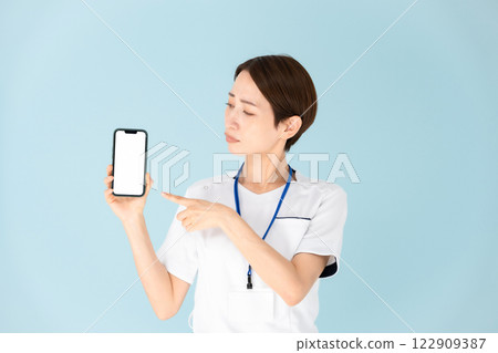 女人，白大褂，護士，醫療，智慧型手機，麻煩 122909387